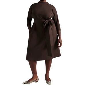 Pari Passu Janice Espresso Brown Funnel Neck Midi Dress Belted Pockets NWT D20